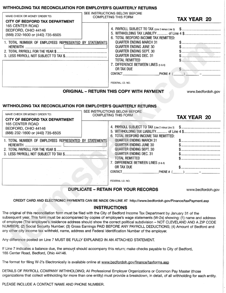 Withholding Tax Reconciliation For Employer S Querterly Returns Form 