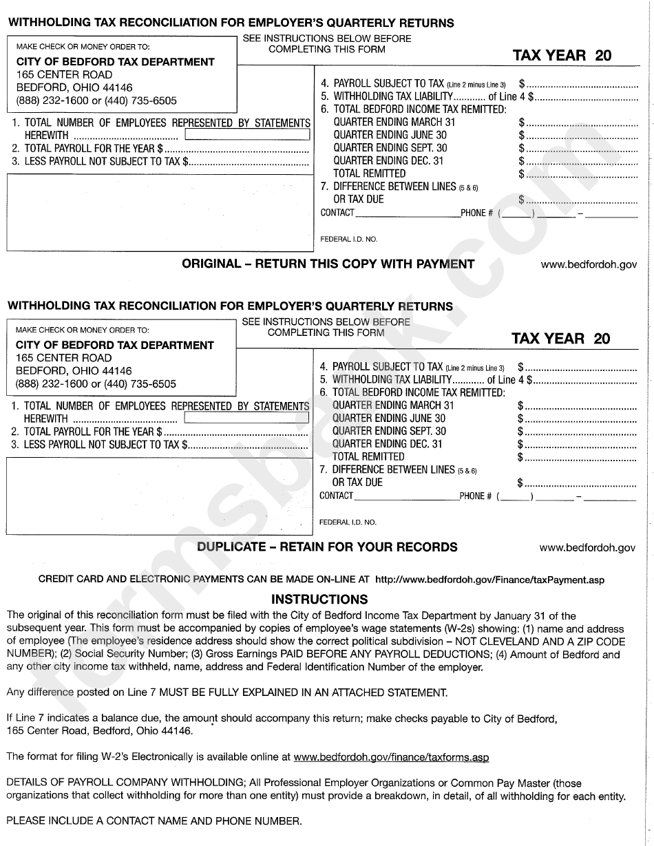 Withholding Tax Reconciliation For Employer S Querterly Returns Form 